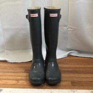 Gray Glossy Tall Hunter Boots